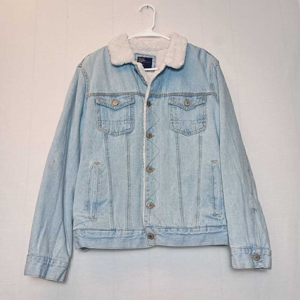 Sunrise Kingdom Men's Sherpa Lined Blue Jean Jacket Light Wash Denim Size Medium